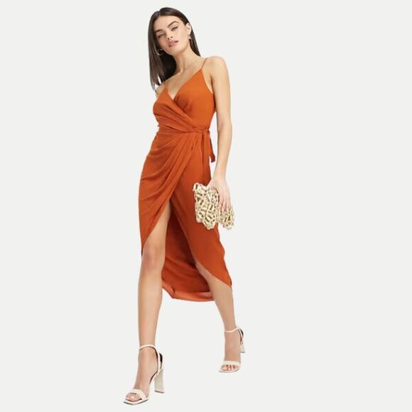 ASOS Design Wrap Sleeveless Midi Dress Black Sz 4 Front Slit Spaghetti Strap New - Picture 1 of 13